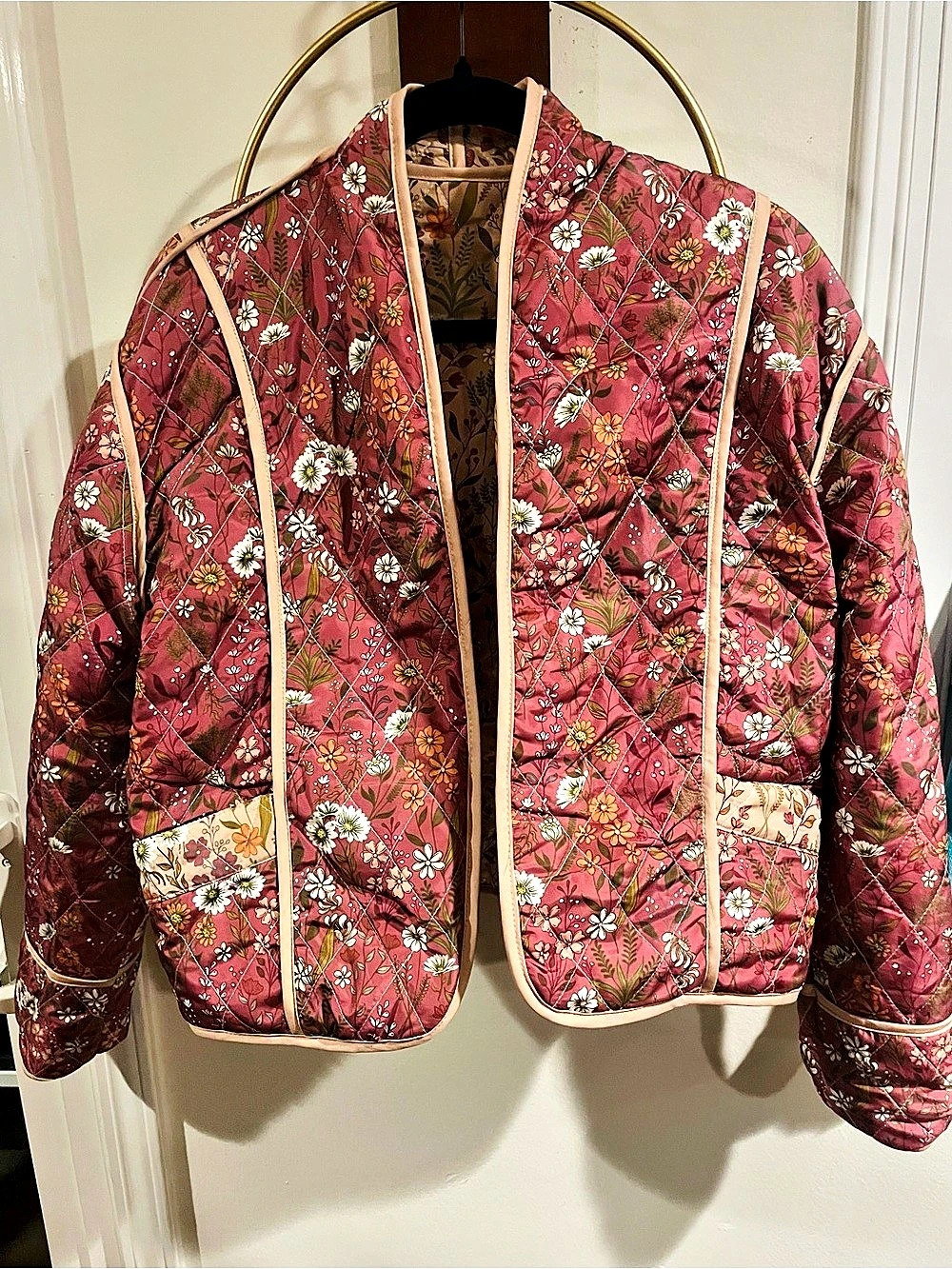 Simply Southern Ophelia Quilted Jacket in Pink & Cream - Picture 2 of 3
